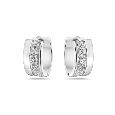 Sterling Silver Earring Micropave Clear Cubic Zirconia Huggies