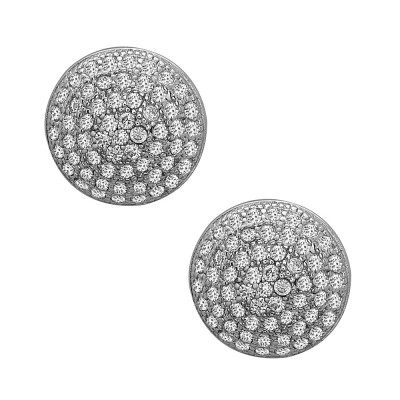 Sterling Silver Earring Micropave 1.2 mm Clear Cubic Zirconia Round Dome