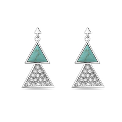 Sterling Silver Earring 23mm Faux Turquoise Top with Clear Cubic Zirconia Bottom Triangles