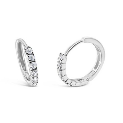 Sterling Silver Earring 8Pcs Clear Cubic Zirconia Huggies--Rhodium Plating