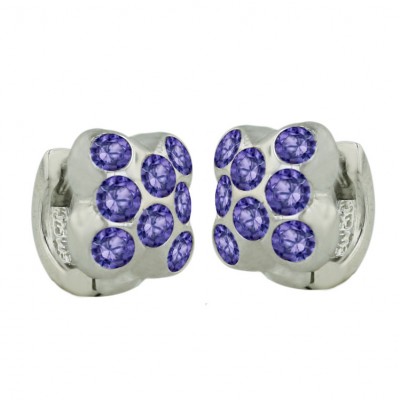 Sterling Silver Earring 8Pcs Amethyst Cubic Zirconia Huggies--Rhodium Plating/Nickle Free--