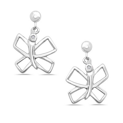 Sterling Silver Earring Open Butterfly with 2Pcs Diamond