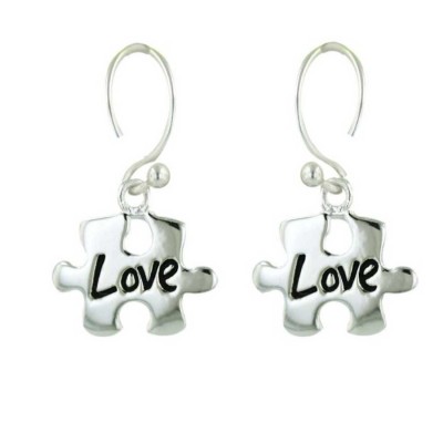 Sterling Silver Earg Puzzle W/Oxidized Wording 'Love'+French Wire