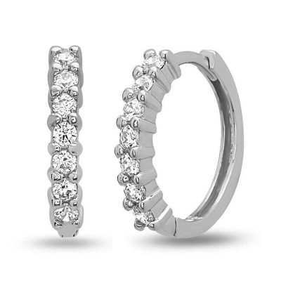 Sterling Silver Earring 7 Pcs Clear Cubic Zirconia Huggies--Rhodium Plating/Nickle Free--