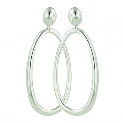 Sterling Silver Earring 48X21mm Plain Open Oval--E-coated/Nickle Free--