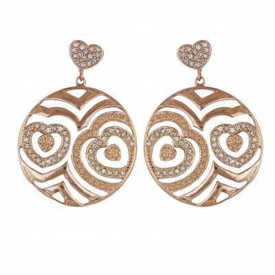 Sterling Silver Earring 30X30mm Rosegold Tone with Clear Cubic Zirconia Open Heart L