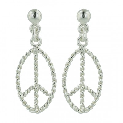 Sterling Silver Earring Plain Open Twisted Marquis Peace Symbol--