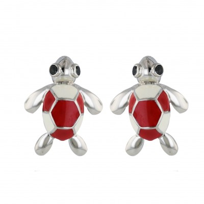 Sterling Silver Earring Red+White Enamel Turtle