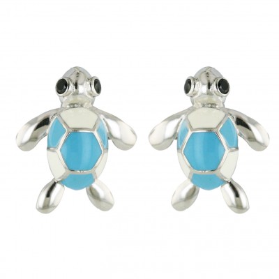 Sterling Silver Earring Turquoise.Blue+White Enamel Turtle