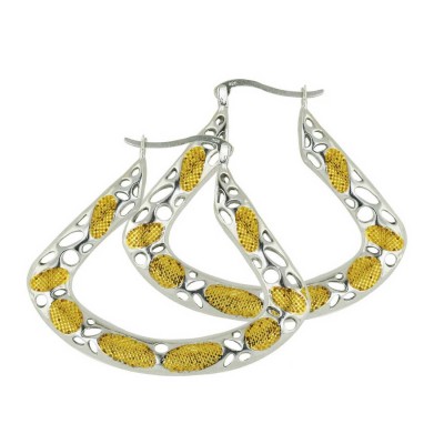Sterling Silver Earring 33mm 2 Tone Gold Plain Open Triangle Latch