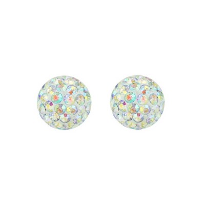 Sterling Silver Earring 10mm AB color Cyrstal Crystal Fireball--Rhodium Plating Plated