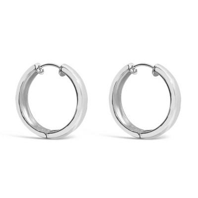 Sterling Silver Earring Plain 28mm Circle Huggies--Rhodium Plating