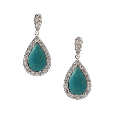 Sterling Silver Earring Reconstitute Turquoise Teardrop Clear
