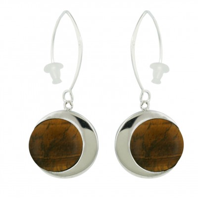 Sterling Silver Earring Almond Hook with 13.5mm Round Tiger Eyes