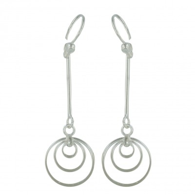 Sterling Silver Earg Plain Open Triple Circle Hoop W/French Wire*