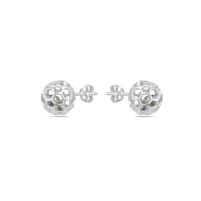 Sterling Silver Earring 11mm Open Silver Hexagon Ball with Clear AB color Cyrstal C