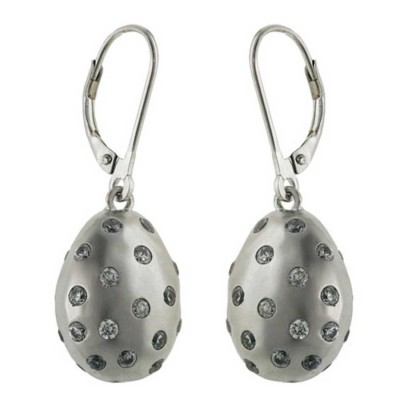 Sterling Silver Earring Matte Finishing Droplet Clera Cubic Zirconia -Rhodium Plating