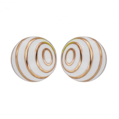 Sterling Silver Earring Round White Enamel+Rosegold Plate Swirl Li
