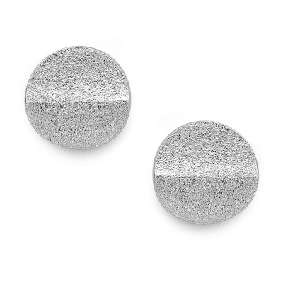 Sterling Silver Earring 18X18mm Rhodium Plate Dusted Round 2 Dimen