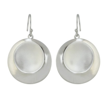 Sterling Silver Earring 18mm Round with 12mm Matt Concave Round with Fis