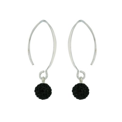 Sterling Silver Earring 8mm Black Crystal with Almond Hook--E-C