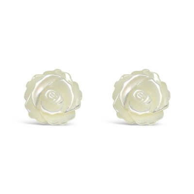 Sterling Silver Earring 12X12mm White Mother of Pearl Roses Stud