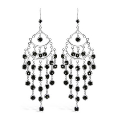 Sterling Silver Earring Multiple Black Cubic Zirconia Chess Cut Chandelier Dangli