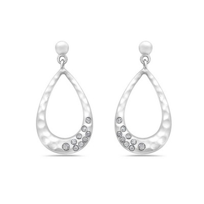 Sterling Silver Earring Open Clear Cubic Zirconia Tear Drop--Rhodium Plating/Nickle Free--