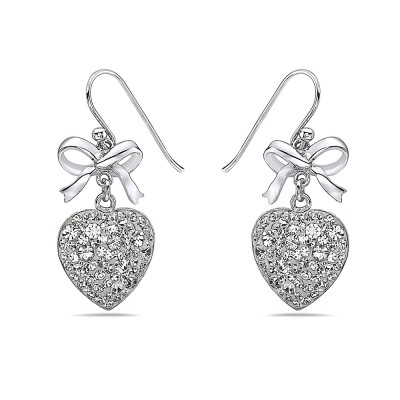Sterling Silver Earring Clear Ferido Crystal Heart--Rhodium Plating/Nickle Free--
