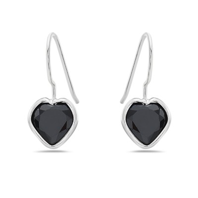 Sterling Silver Earg 8Mm Black Cz Heart With French Wire***Rh Pla