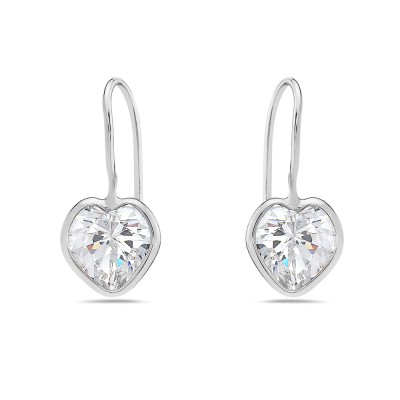 Sterling Silver Earg 8Mm Clear Cz Heart With French Wire***Rh Pla