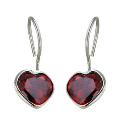 Sterling Silver Earg 8Mm Garnet Cz Heart With French Wire***Rh Pl