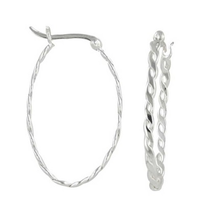 Sterling Silver Earring 30X18mm Plain Open Twisted Oval