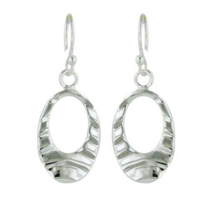 Sterling Silver Earg Plain Open Oval Lined W/French Wire***Ec/Nf*