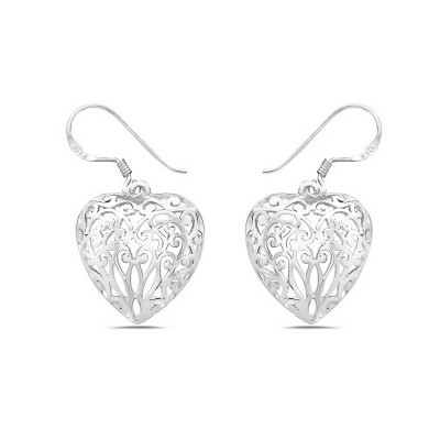 Sterling Silver Earg Plain Open Filigree Heart W/French Wire***Ec