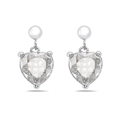 Sterling Silver Earring 10X10M Clear Cubic Zirconia Heart--Rhodium Plating/Nickle Free--