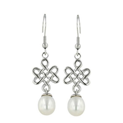 Sterling Silver Earring 10mm Fresh Water Pearl Endless Love Knot