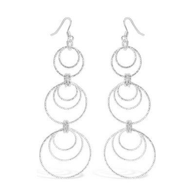 Sterling Silver Earring 3 Tier Rhodium Plating Plate Gradually Textured Circle
