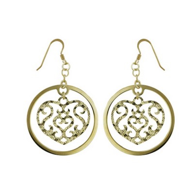 Sterling Silver Earring Width=27mm Open Filigree Heart+35mm Flat C