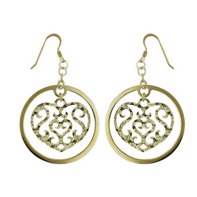 Sterling Silver Earring Width=27mm Open Filigree Heart+35mm Flat C