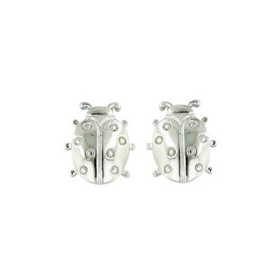 Sterling Silver Earring Plain Ladybug--Rhodium Plating/Nickle Free--