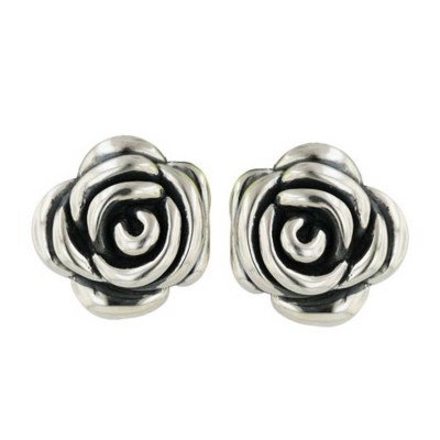 Sterling Silver Earring 18mm Rose with Oxidized Inner Petals--Sp An