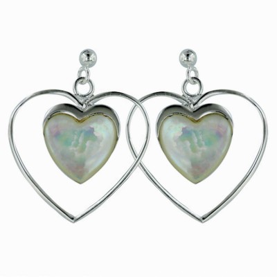 Sterling Silver Dangle Earring with Open Heart and A Smaller Mo