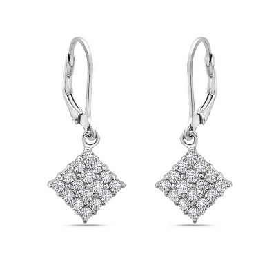 Sterling Silver Earring of Diamond Shape with Clear Cubic Zirconia