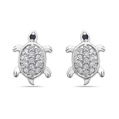 Sterling Silver Earring 10-15 Turtle with Black Cubic Zirconia