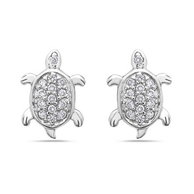 Sterling Silver Earring 10-15 Turtle with Clear Cubic Zirconia
