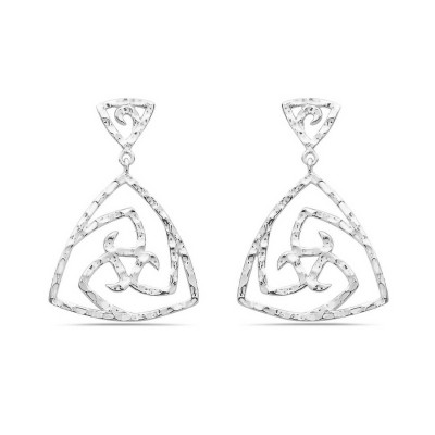 Sterling Silver Earring of Triangle Shape with Swirl and Hammer