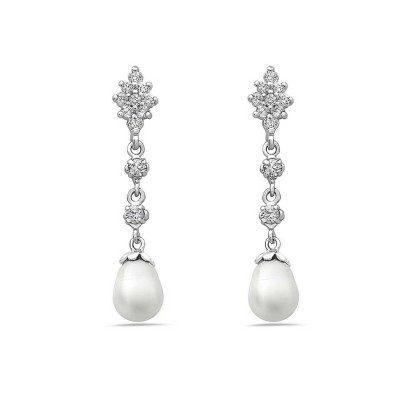 Sterling Silver Earring with Post and Drop of Fresh Water Pearl 7X9mm