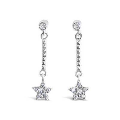Sterling Silver Earring with Dangle Star with Clear Cubic Zirconia