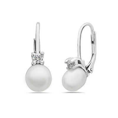 Sterling Silver Earring with 7X8mm Oval Fresh Water Pearl